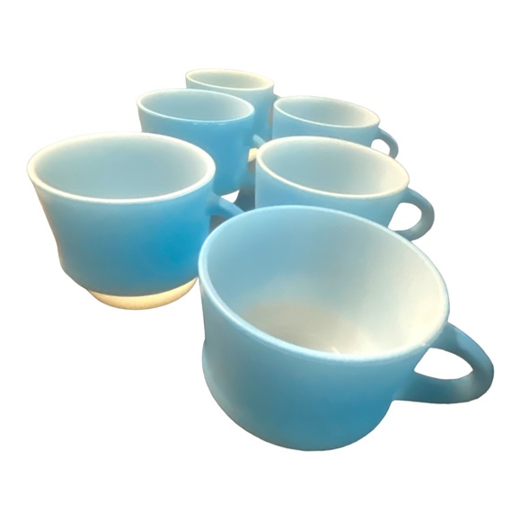 Vintage 6 piece fire king by anchor hocking blue mosaic stacking cups - Picture 3 of 14